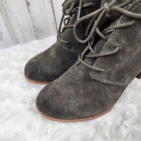 Toms Lunata Lace Up Snkle Booties Olive Green Suede Size 5 - Picture 4 of 9